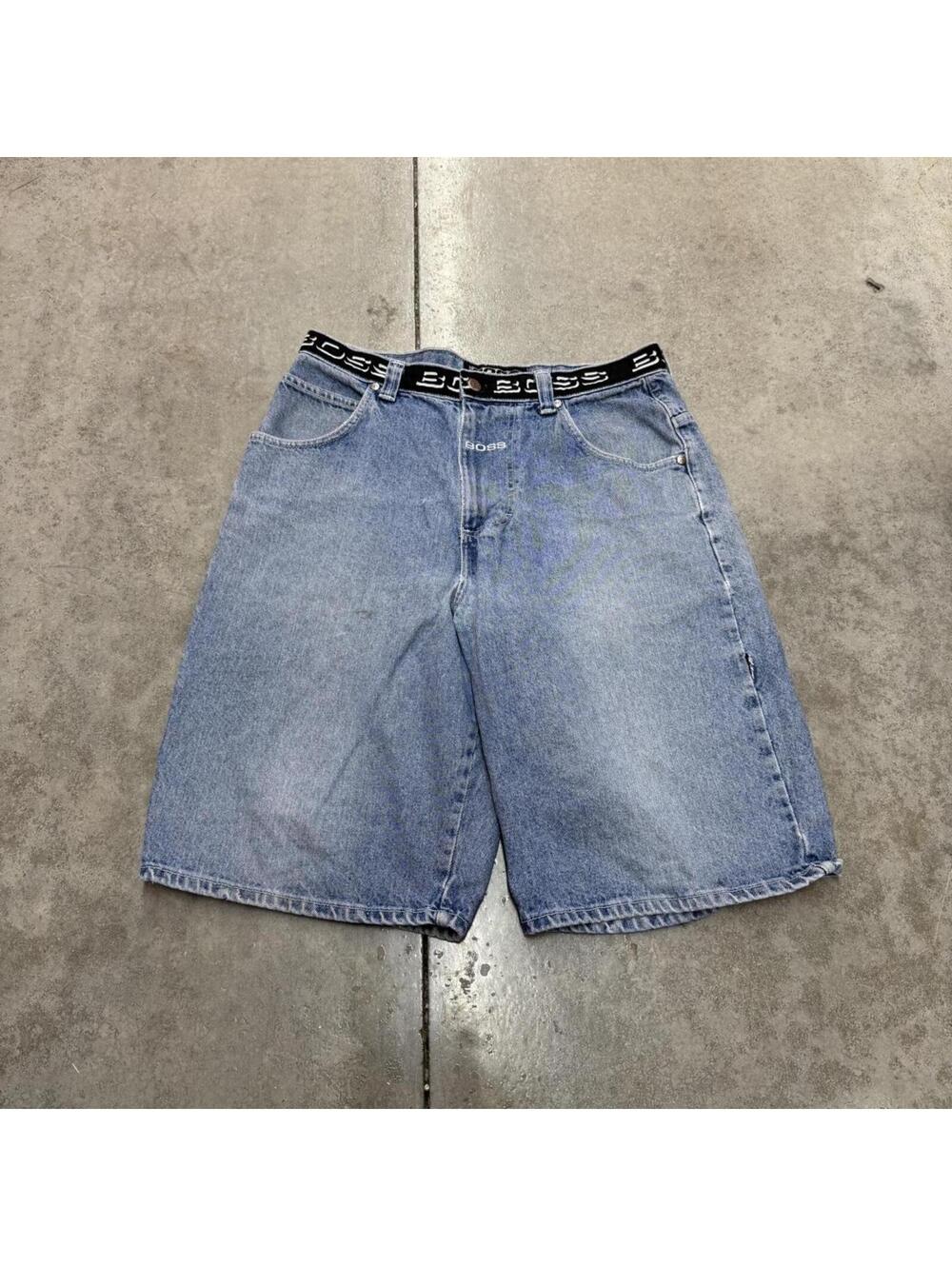 vintage hugo boss faded blue relaxed baggy fit jean shorts jorts size 36